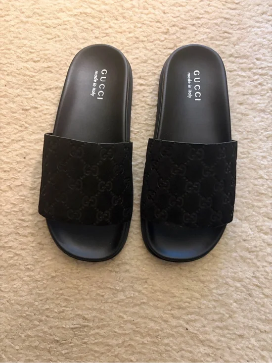 Gucci Black Monogram Slide Sandals