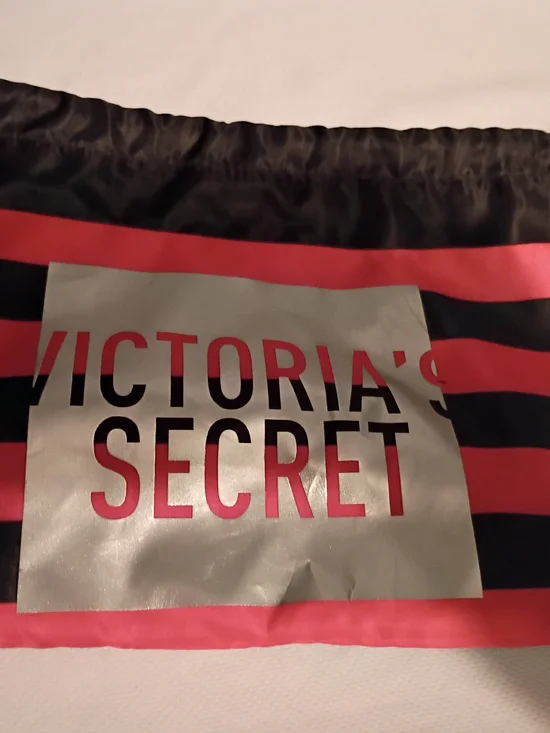 Victoria's Secret Pink and Black Striped Cosmetic Pouch with Silver Logo