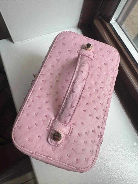 New w/Tags Ostrich Pink Structured Travel Makeup Case with Top Handle