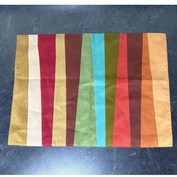 Crate & Barrel Latitude Placemat Multicolor Striped Faux Suede Modern 13