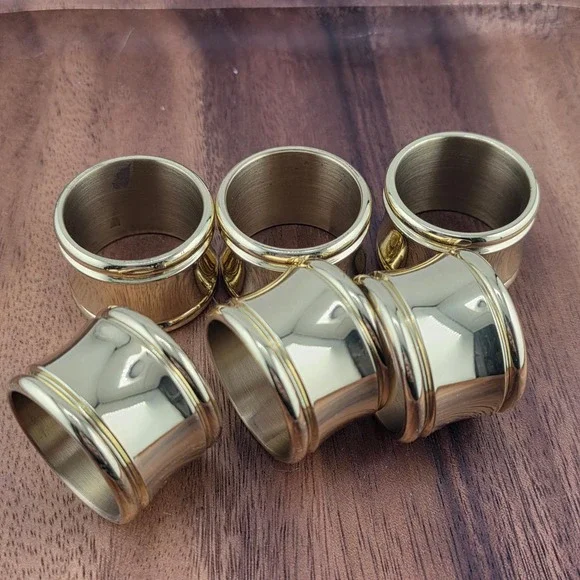 VTG Set 6  brass gold tone Napkin Rings Table Decor place setting Dinner Party
