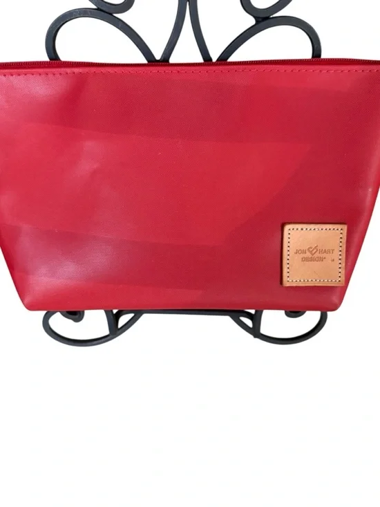 Jon Hart Design Red Cosmetic Zip Pouch with Tan Logo Patch