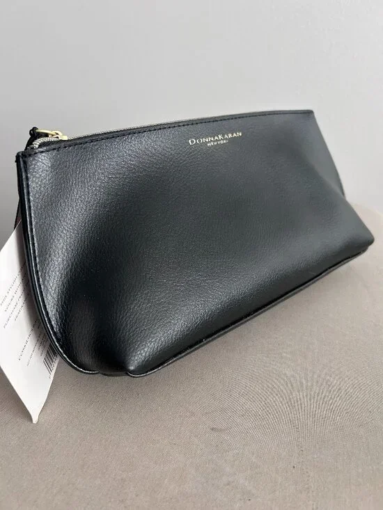 Donna Karan‎ New York Black Faux Leather Cosmetic / Make-up Bag