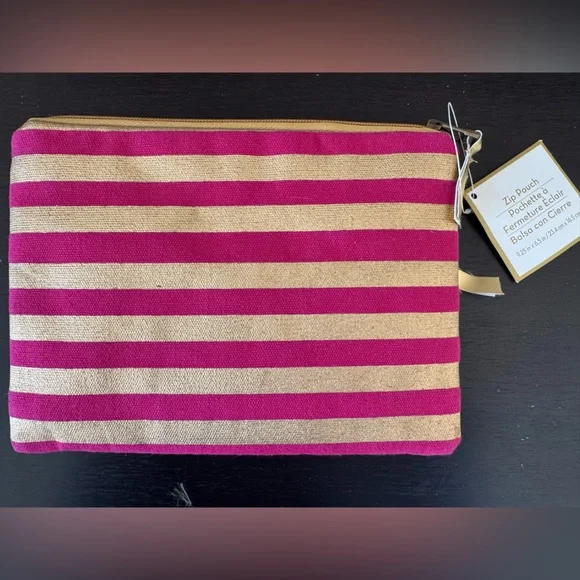 Bag Pouch NWT Pencil Case Striped Zip Metallic Cosmetic School Beach Bag W…
