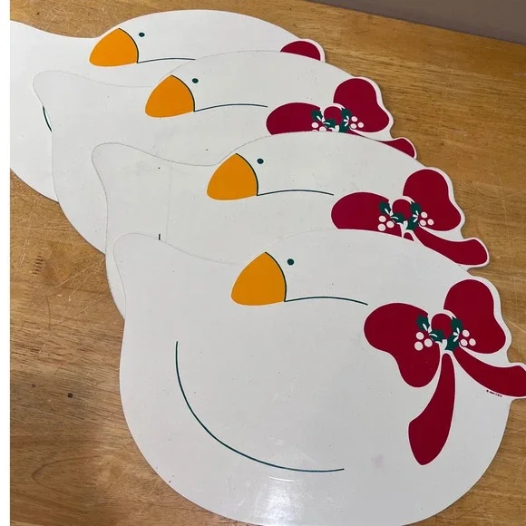 Vtg 1984 CHD Country Goose Christmas Placemats‎ Set of 4 Red Bow Holly 80s Kitch