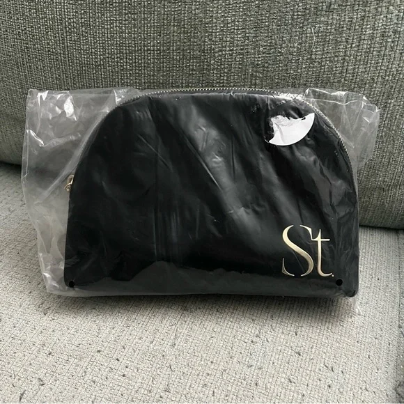 Seint Black Velvet Zip Around Monogram Make Up Cosmetic Travel Bag SEALED
