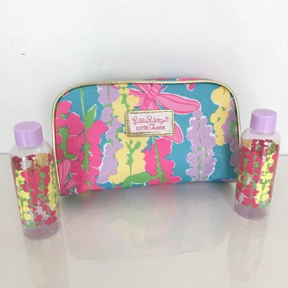 Lilly Pulitzer x Estée Lauder Makeup/Toiletry Cosmetic Bag Blue Pink Floral NEW