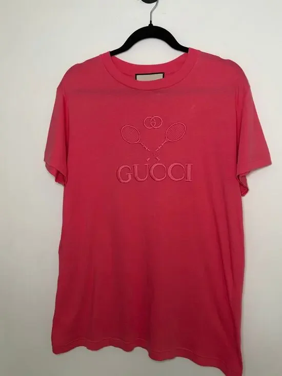 Gucci Pink Tennis Racket Embroidered T-shirt  - Size XS