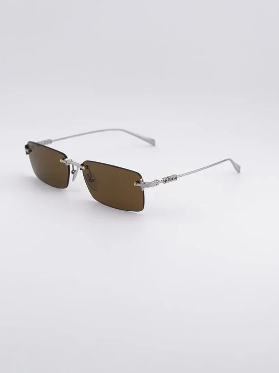 Gucci GG1941S 002 Sunglasses Silver Rectangle Frame, Green Lenses