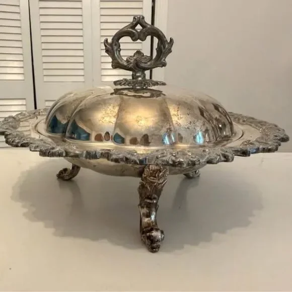 Vintage Silver-Plated Footed Serving Dish with Lid $20 Stamford