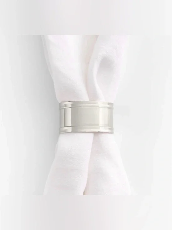 Crate and Barrel EATON Stainless Steel Finish Napkin Rings ~ ( Set Of 6 )