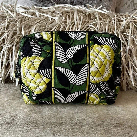 VERA BRADLEY La Neon Rose 2013 Large Plastic Lined Cosmetic Case Yellow Roses