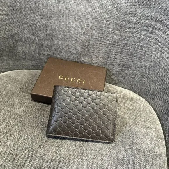Gucci Micro Guccissima Brown Leather Bifold Wallet 496334 NEW
