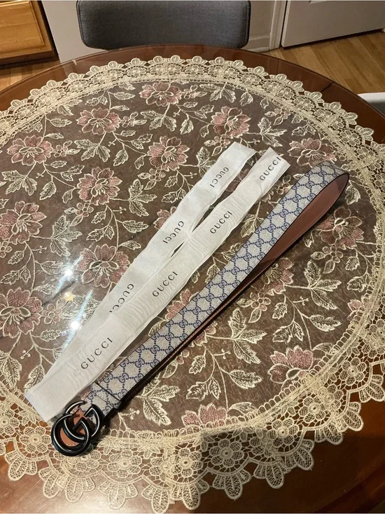 Gucci GG Monogram Belt with Navy snakeskin