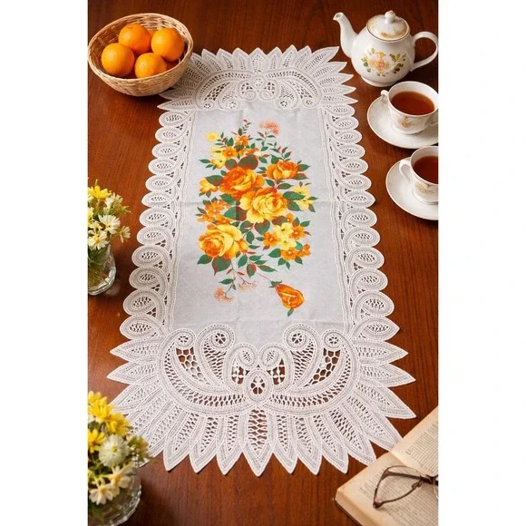 Vintage Vinyl Lace Table Runner 16
