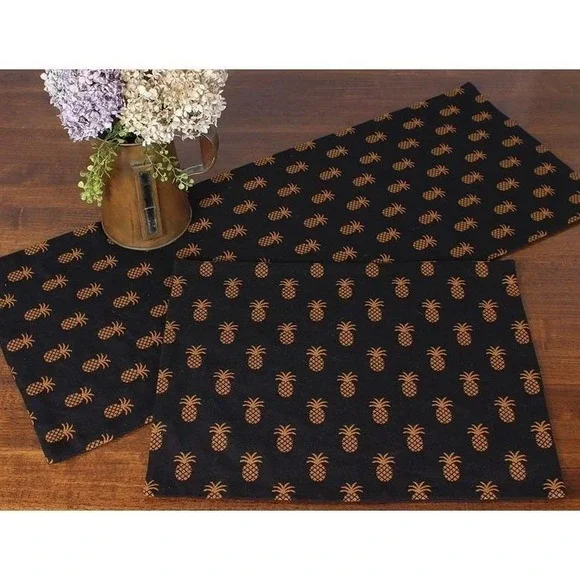 Primitive Colonial Coverlet Pineapple Town Black Placemat 14x18