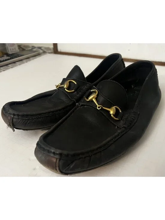 Gucci Brown Leather Gold Horsebit Driving Loafers Mens Sz 8 M Super Distressed