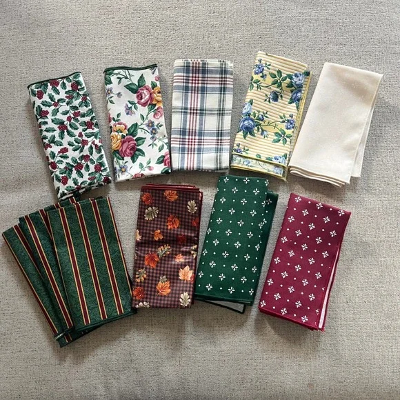 Longaberger Vintage Lot 11 Cloth Napkins Liners Floral Plaid Holiday Autumn