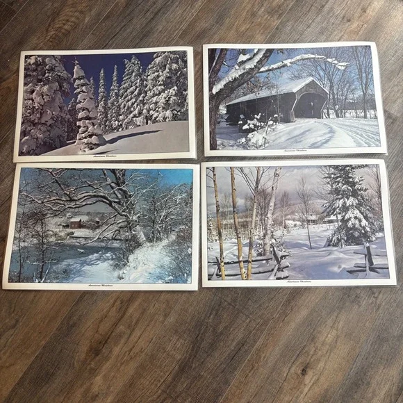 Americana Christmas Reversible Placemats‎ Set of 4 Winter Landscape Poinsettia