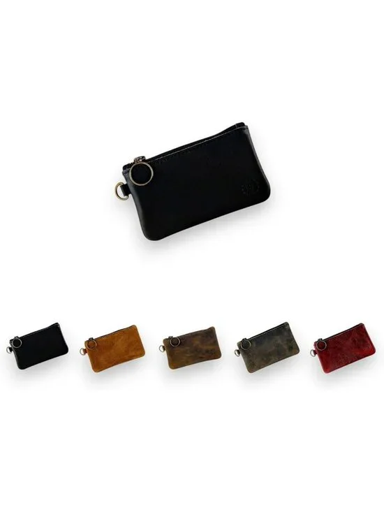 Stylish Carbon Black Leather Zipper Pouch - Compact 5.5