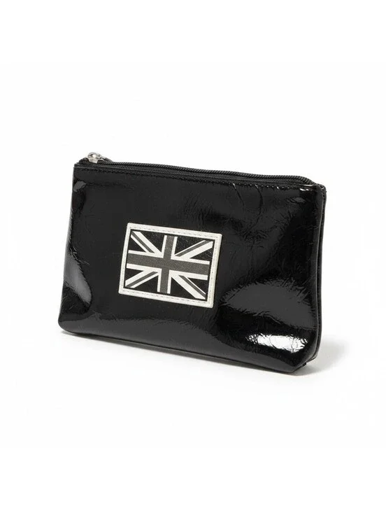 Twiggy London Union Jack Black Patent Vinyl Cosmetic Makeup Bag
