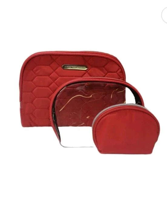 AIMEE KESTENBERG NWOT Chelsea Red Quilted Set of 3 Cosmetic Bags