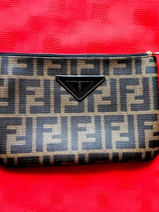 FENDI Authentic Zucca Monogram Canvas Clutch Pouch Cosmetic bag Made in Italy