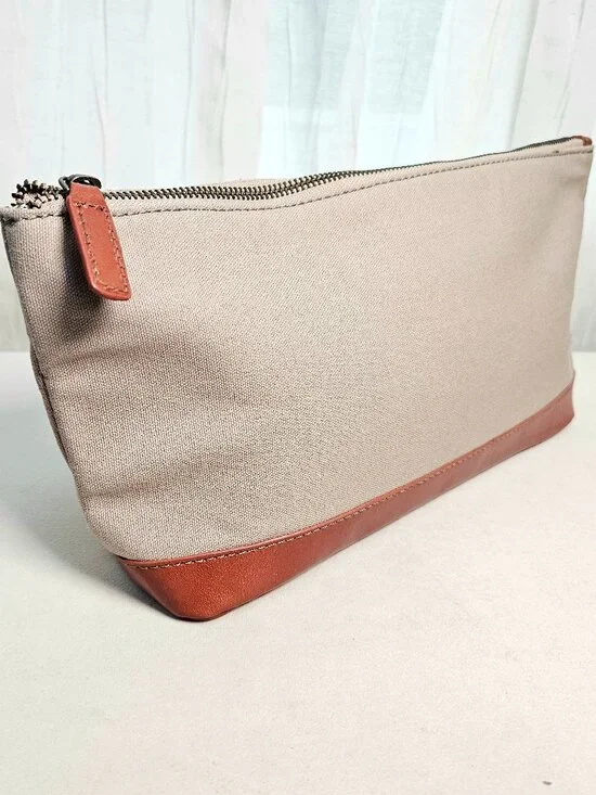 Mark & Graham Canvas Leather Zip Pouch NWOT Travel Organizer Cosmetic Bag