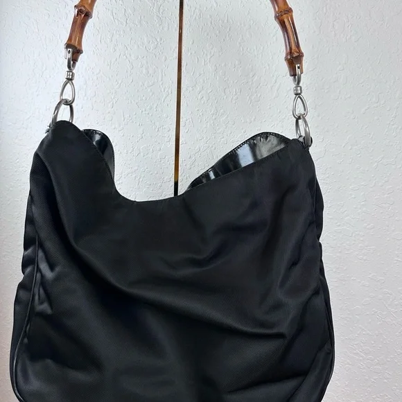 Gucci Black Bamboo Nylon Shoulder Bag