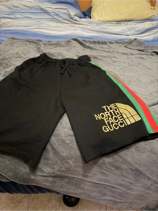 Gucci Northface Black Shorts with Red & Green Web Stripe