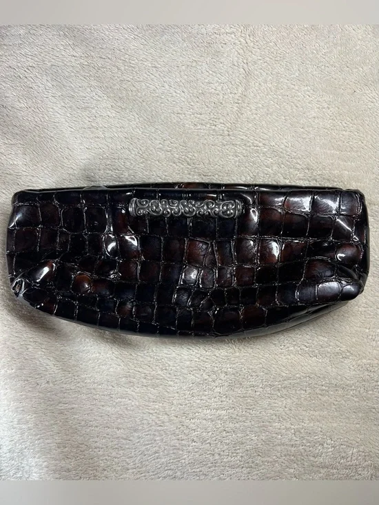 Brighton Brown Croc Embossed Patent Cosmetic Pouch Makeup Bag Leather Trim