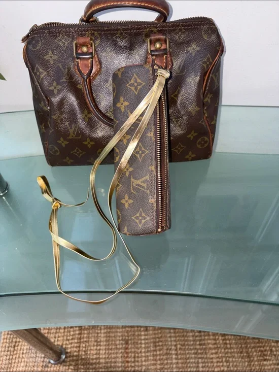 Louis Vuitton Brown Monogram Cosmetic Pouch with Gold Strap
