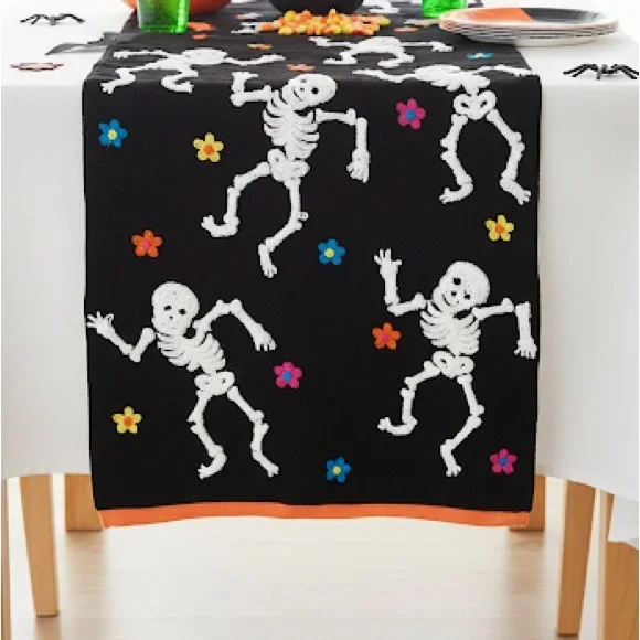 Novogratz Dia de los Muertos Dancing Skeleton Embroidered Table Runner 68”L