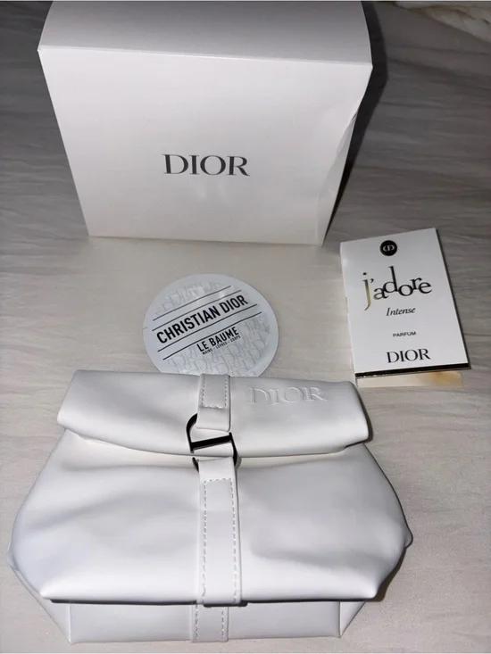 Dior White Leather Fold-Over Clutch ,Le Bane hand cream-jadore mini perfume