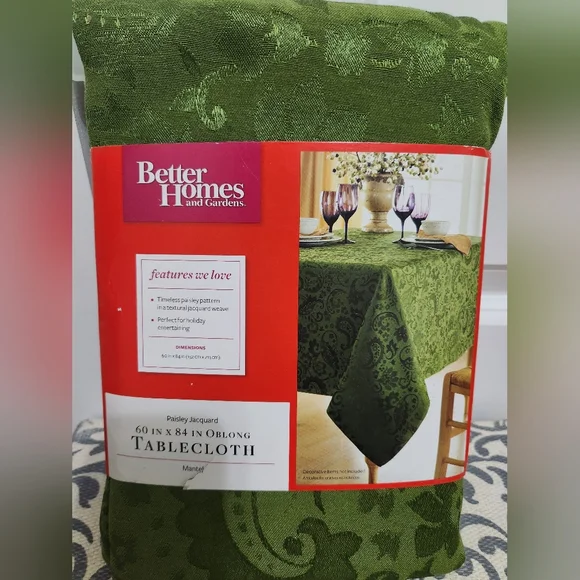 Better Homes and Gardens  Green Jacquard Weave  Tablecloth 60