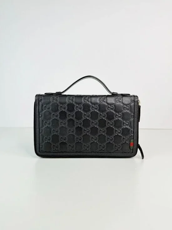 Gucci Signature GG Embossed Leather Zip Around Travel Organizer Clutch Wallet
