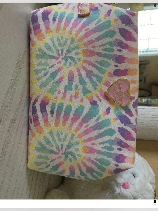 Betsey Johnson Pastel Tie-Dye Loaf Cosmetic Pouch with Heart Logo Accent