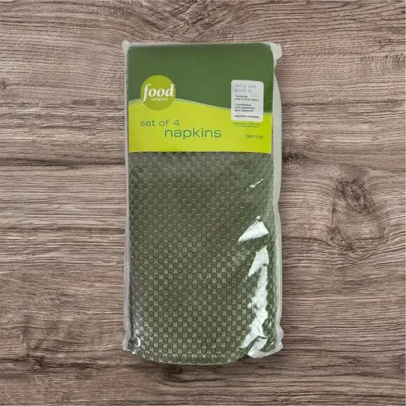 Food Network Set 4 New Open Package Green Terrine Textured Cotton Poly Napkins