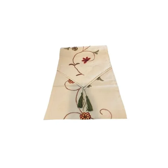 VTG Ethomes Japan Taro Home Handiwork Linen Table Runner Tassels 16x87
