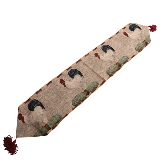 Vintage‎ Style Rooster Tapestry Table Runner Tasseled Farmhouse Decor 70 Inch