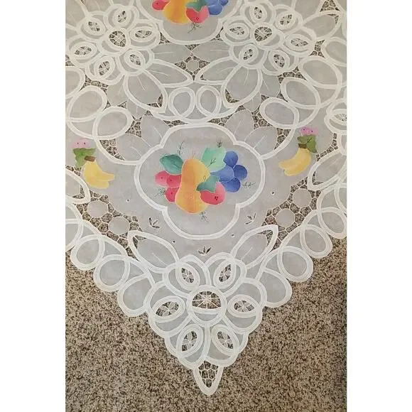 White Fruit Appliques Lace Cutout Tablecloth‎ 72