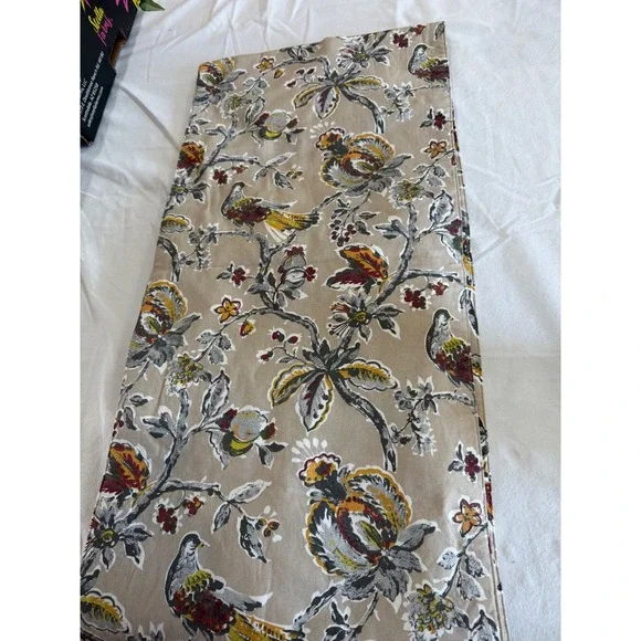 Nicole Miller Home Floral Bird‎ Table Runner Tan Botanical 14x68 Cotton Blend