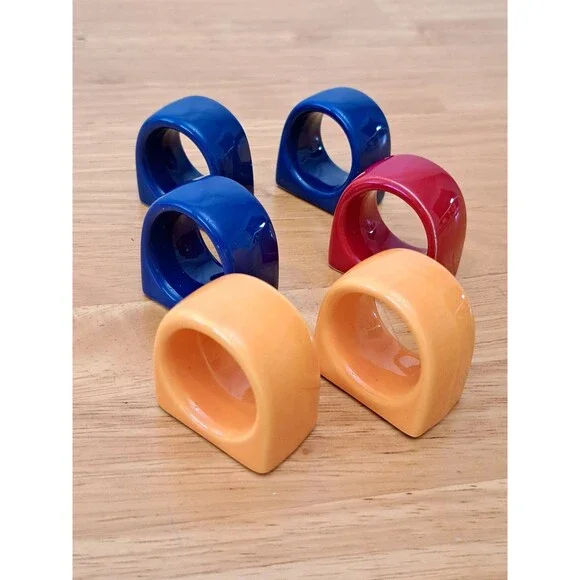 PIER 1 Multicolor Ceramic Napkin Rings Holders Vintage Set of 6