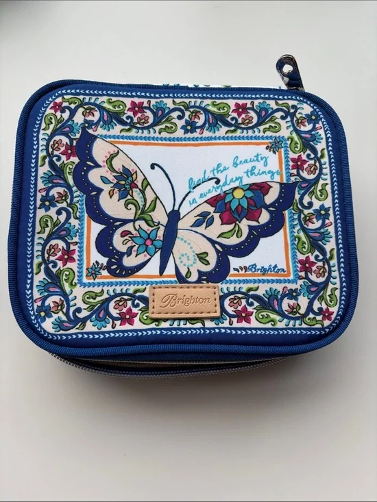 Brighton Blue Butterfly Floral Jewelry Case for Travel