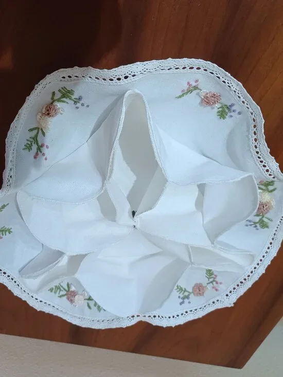Linen Hand Embroidery + Lace Hot Roll Bread Basket Liner Bun Rolls