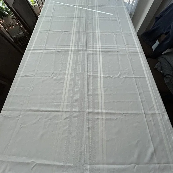 Vintage Cream Ivory Damask Stripe Tablecloth Mid-Century Rectangle 60x84
