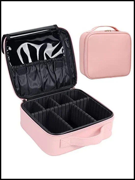 PU Leather Travel Makeup Train Case with Adjustable Dividers