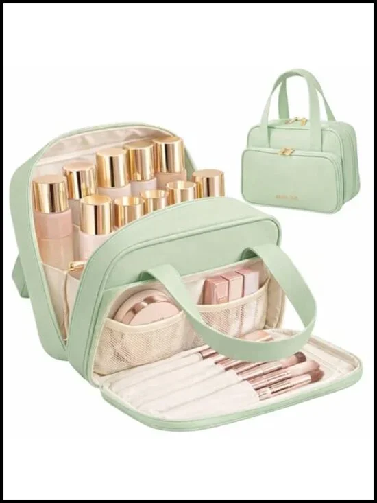 Waterproof PU Leather Large Capacity Travel Makeup Bag Toiletry Organizer with