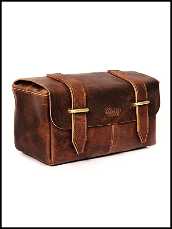 Genuine Leather Toiletry Bag Vintage Dopp Kit Travel Cosmetic Organizer