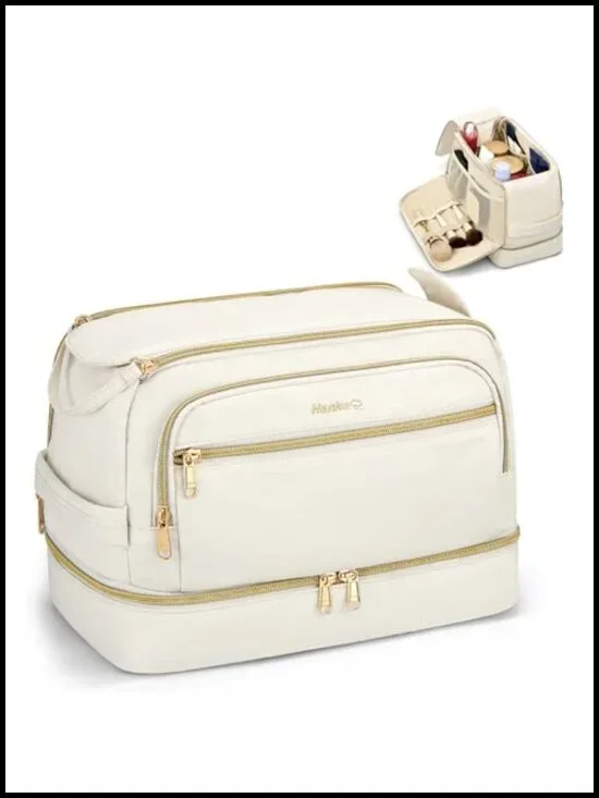 Large Dual-Layer Water-Resistant Cosmetic Bag, Toiletry Organizer for Travel,